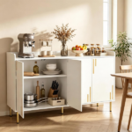 White 4-Door Buffet Storage Cabinet with Push-to-Open Soft Close Doors, Adjustable Metal Legs Anti-Tip Kits Engineered Wood Sideboard Coffee Bar Station for Kitchen Dining Living Room - Image 11