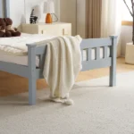 Twin Single-Layer Wooden Bed Vertical Decorative Strips Curved Headboard and Footboard Bed Frame Painted Pine Bed Frame 79.33*42.52*38.98in Grey - Image 17