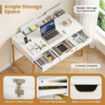 43.5" Home Office Desk with Built-in Charging Station & 3 Drawers Hidden Compartment - Image 8