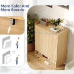 (Do Not Sale on Amazon) 2 Cabinet Doors with Top Enclosure and 1 Row of Shelves for Shoe Cabinets Melamine Board + MDF Conical Leg Grille Shoe Cabinet 31.61*14.17*41.97in Oak - Image 7