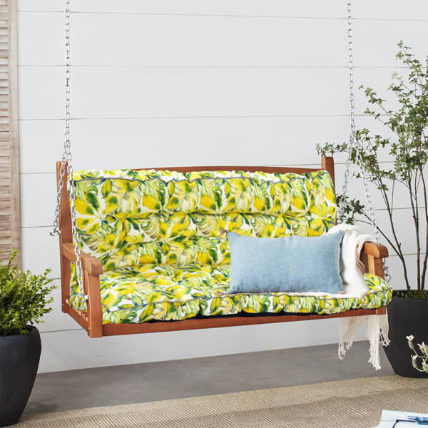 Outdoor Swing Cushions 63 Inch, Waterproof 4" Thick Porch Swing Cushion Replacement with Backrest and Ties, Comfortable 2-3 Seat Pation Swing Pad for Backyard, Garden, Lawn, Outdoor Furniture Caisu