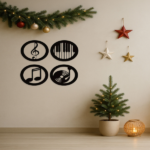 CIFbuy Vintage Music Themed 4 Piece Wall Art Decor Set Elegant Black iron Frame Gift for Music Lovers (TikTok, temu pick-up service) - Image 4
