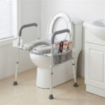 Adjustable Raised Toilet Seat (25.5"-28" Width x 27"-31" Height), 300LBS Capacity with Armrests & Storage Pouch - Image 2