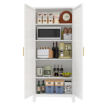 71'' 2 Shapely Doors Cabinet, Metal Storage Cabinet with Doors and Adjustable Shelves, for Bedroom, Living Room, Kitchen(White)-Does not support self pick up - Image 15