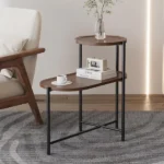 2 Tier Oval End Tables Wooden Small Side Table, 27" Round Coffee Table with Storage Tray, Modern End Table for Living Room, Office, Apartment,Walnut Brown (Shipment from Walmart)