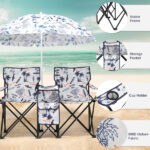 Portable Outdoor 2-Seat Folding Chair with Removable Sun Umbrella Coconut Tree - Image 8
