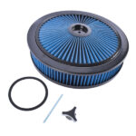14" x 3" High Flow Round Air Cleaner Kit Washable Recessed Base Blue Filter Black Trim - Image 6
