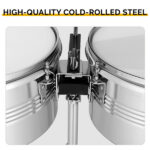 Percussion 13" & 14" Timbales Drum Set with Stand and Cowbell Silver - Image 3