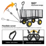 3-in-1 Oversized Steel Garden Cart , 880lbs Pullable Mesh Metal Garden Cart, All-Terrain Utility Cart with Removable Liner & Side Panels & Mesh Tray for Outdoor Lawn, Patio and Landscaping, Black - Image 7