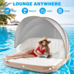 inflatable pool Floating lounge Swimming raft with parasol - Image 7
