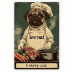 CIFbuy 1pc Pug Chef Metal Sign, Wall Decor, Funny Skinny Cook Dog Illustration With Apron, Illustration With Apron, Whimsical Kitchen Home Sign, RusikTok, Sign, RusikTok, ustration With Apron Self-l ckup Logiopome - Image 5