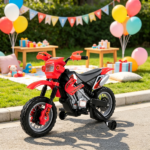 Red 6V Kids Electric Ride On Toy – Motorcycle with Dirt Bike Style, Street Bike Design, Battery Powered, Training Wheels, Headlight, Ages 5-8 - Image 5
