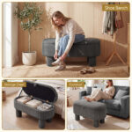 Gray 42 Inch Corduroy Storage Bench, Plush Foam Cushion & Hidden Compartment, 400LBS Seat Weight Capacity - Image 5