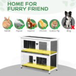 2 Story Solid Wood Rabbit Hutch Bunny Cage with 2 Large Main Rooms, Indoor Outdoor Rabbit House Guinea Pig Cage Pet House for Small Animals with 2 Removable Trays, Grey - Image 2