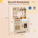 Kids Wooden Play Kitchen with Realistic Lights & Sounds, Pretend Ice Maker & Accessories for Toddlers - Image 6