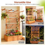 72" Raised Garden Bed with Lattice Trellis, 4.8 Cu.Ft Fir Wood Planter Box with Drainage Holes for Climbing Plants Vegetables - Orange - Image 3