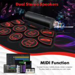 9-Pad Electric Drum Set for Beginners, MIDI USB Connection Dual Stereo Speakers Black+Red - Image 8