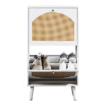2 dump buckets with high-leg arched rattan shoe cabinet particle board + plastic rattan 54*24*98cm white frame + original wood rattan surface + white high-leg shoe cabinet - Image 11