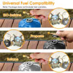 13KW Stepless Adjustable Camping Gas Stove Windproof 5 Burner Head Copper Preheating Tube, Piezo Ignition Compatible with Butane Propane ISO Canister Foldable Design with 33.5in Hose Storage Bag - Image 4