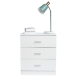 3-Drawer Tall Cabinet Particleboard Bedside Table with Textured Melamine Finish White - Image 7