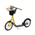 Orange 16" Inflatable Youth Scooter: Kick Scooter with Adjustable Handlebars, Double Brakes, Front Basket and Cupholder - Image 2