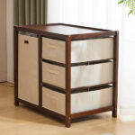 Brown painted pine wood frame children's bed with removable top, 87*53*87.5cm, includes 3 fabric drawers and 1 fabric bag, and a changing table - Image 32