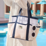 Pink summer pool beach tote bag, quick drying mesh storage bag - Image 5