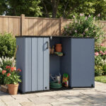 23.5 Cu.ft Outdoor Storage Shed with Lockable Door, PP HDPE Horizontal Garden Tool Cabinet - Gray - Image 9