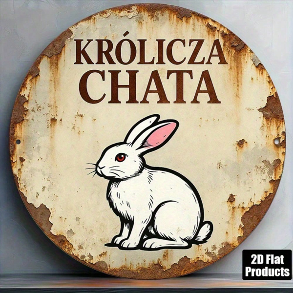 CIFbuy 1pc Vintage French Rabbit House Metal Wall Sign, 8-Inch Round Królcz Chatka Plaque, Durable Aluminum 2D Flat Art, French Country TikTok, TikTok, Self-pickup Logiopics