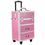 4 Tier Lockable Cosmetic Makeup Train Case with Extendable Trays Pink - Image 3