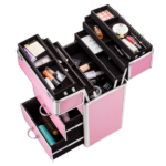 4 Tier Lockable Cosmetic Makeup Train Case with Extendable Trays Pink - Image 8