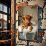 CIFbuy Vintage Highland Cow In Bathtub Metal Wall Art" Rustic Farmhouse Tin Sign, Weatherproof UV Resistant 2D Flat Unframed Decor Wall ArikTok, Wall ArikTok, t Self-pickup Logiopics - Image 5