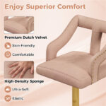 Luxury Dutch Velvet Bar Stools with Adjustable Height (25"-34"), Swivel Seat & Gold Metal Base - PINK - Image 5