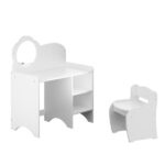 Kids Vanity Table with Mirror and Chair, Wooden Children's Dressing Makeup Desk with Storage Shelves, Study and Activity Table for Girls and Boys, Playroom Bedroom Furniture - White - Image 10