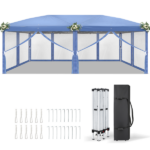 Same Code 24768999 10x20 ft Blue Pop Up Canopy Tent, Instant Folding Shelter with 6 Mesh Panels, 2 Doors & 4 Mesh Windows, 28/22mm Powder Coated Iron Legs, 10x20mm Reinforced Crossbar, 210D Oxford Fabric Outdoor Foldable Canopy with Carry Bag, Without Sandbags - Image 3