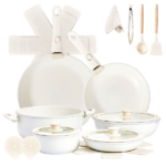 22-Piece Non-Stick Cookware Set, 6 Pots & 3 Lids, Removable Handles, Oven & Dishwasher Safe, Includes 28cm Soup Pot, Cream White Aluminum - Image 3