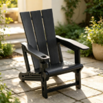 Black Weatherproof HDPE Outdoor Adirondack Chair, 330LBS Capacity Ergonomic Patio Lounge Chair with Built-in Cup Holder, Snap-Together Tool-Free Assembly for Poolside Backyard - Image 7