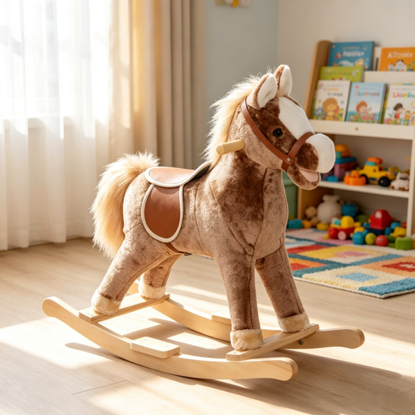 Plush Toddler Rocker: Kids Rocking Horse with Solid Wooden Base – Premium Ride-On Toy for Little Ones