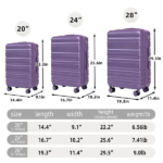 3 in 1 20"/24"/28" 3 pcs/set in ABS Spinner Wheel Luggage, Carry on Suitcase, Matching Color, Combination Lock (Purple) - Image 3