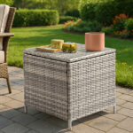 Outdoor PE Wicker Side Table with Storage, Patio Rattan End Table Square Container for Furniture Covers, Toys and Gardening Tools, Grey - Image 2