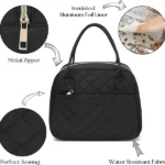 Beige Lingge Waterproof Insulated Lunch Box Bag, Large Capacity Portable Lunch Box Bag - Image 3