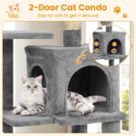 44" Multi-Level Cat Tree with Spacious Top Perch, 2-Door Condo & Hammock for Indoor Cats -Light Gray - Image 7