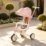 Pink 7-in-1 Toddler Tricycle Stroller – for 1-5 Years Old, Adjustable Push Handle, Rotatable Seat, Detachable Canopy - Image 5