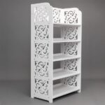 Wood-plastic Board Five Tiers Carved Shoe Rack White A - Image 2