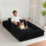 Compression Human Dog Sofa Bed for Adult & Pets,Modern Floor Couch With Pillow for Living Room Bedroom,Corduroy Fabric,No Assembly Required, Black - Image 5