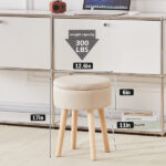 SKU 11441794 Storage Ottoman Linen Round Vanity Stool Tray Top Modern Foot Stool with Wood Legs Multifunctional Upholstered Foot Ottoman Rest for Living Room, Bathroom, Makeup Beige (TEMU ) - Image 3