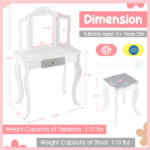 White Kids Vanity Set with Tri-Folding Acrylic Mirror & Drawer, 2-in-1 Convertible Design (3+ Ages)​ - Image 4