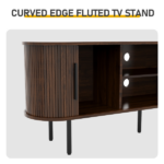 Walnut Embossed Particle Board TV Stand, Oval Tabletop 147×35×58cm, Modern Entertainment Center with Sliding Grid Doors, Media Console Cabinet for Living Room Bedroom - Image 11