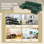 U-Shaped Convertible Sectional Sofa with 2 Chaise Lounges, 4-Seater Modular Couch with Removable & Washable Chenille Covers, 111.4" L x 48.4" D x 33.1" H L-Shaped Couches for Living Room Apartment, Heavy Duty Plastic Legs, Dark Green - Image 2