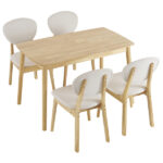 Rubber wood soft bag deep walnut dining table and chair set 1 table 4 chairs beige cushion rectangular - Image 45
